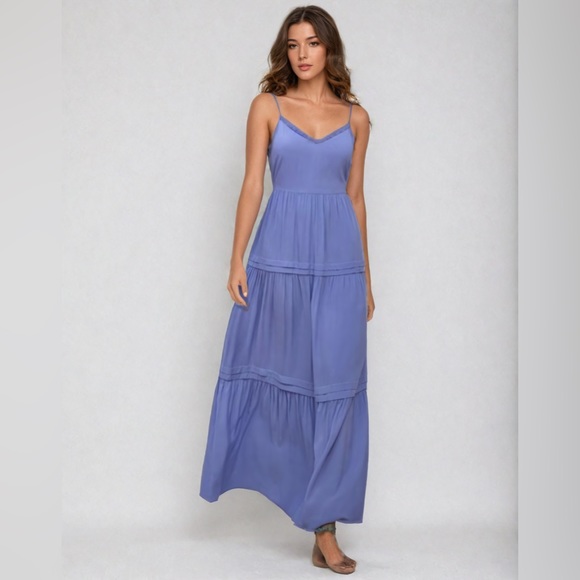 Blue Boho Solid Ruffle Hem Cami Dress - Picture 2 of 10
